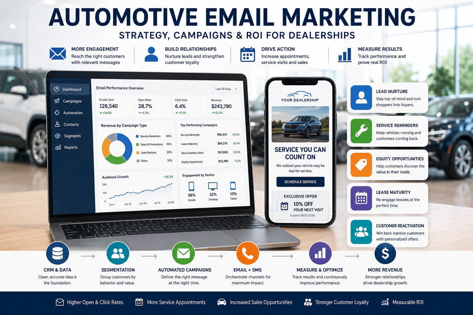 Automotive email marketing lifecycle framework for dealership CRM, service retention, SMS orchestration and vendor selection